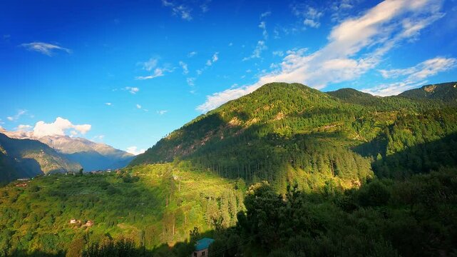 Beautiful timelapse of the sunset on the mountains of parvati valley in Himachal Pradesh, India	