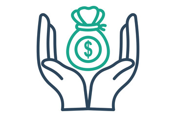 Fundraising icon. line icon style. hand with money bag. icon related to charity. donation elements vector illustration