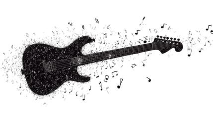 Electric Guitar Silhouette with Music Notes: A dramatic silhouette of an electric guitar is formed by music notes, representing the power and energy of music.