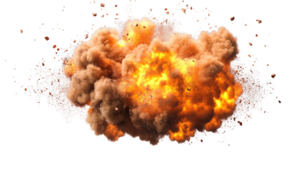 Fiery Explosion: A dramatic, high-resolution image of a powerful explosion with intense orange and brown flames and smoke billowing outwards. Perfect for action, disaster, or destruction scenes.