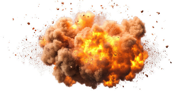 Fiery Explosion: A dramatic, high-resolution image of a powerful explosion with intense orange and brown flames and smoke billowing outwards. Perfect for action, disaster, or destruction scenes.