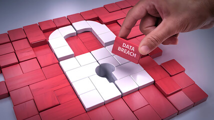Data Breach Concept - Cybersecurity Risk and Information Leak,  identity theft, network breach, data loss, IT security, digital security, cyber threat.