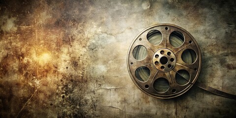 Obraz premium Vintage Film Reel on Weathered Surface A Nostalgic Cinematic Background