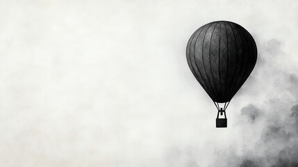 Obraz premium A solitary black hot air balloon floats against a misty sky, creating a serene and contemplative atmosphere.