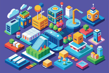 Obraz premium This artwork features a lively city layout with diverse buildings, greenery, and fun visual elements More customizable isometric illustrations available.
