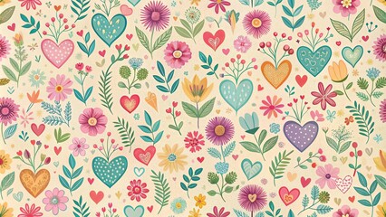 Charming Floral Heart Pattern A Delightful Design for Textiles and Paper Goods