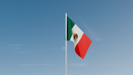 Mexico flag on blue sky 3d illustration image