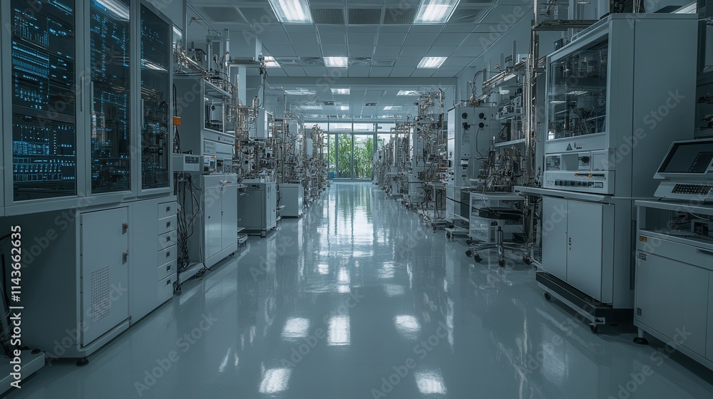 Aufkleber a high-tech laboratory corridor featuring advanced equipment and illuminated by natural light from l
