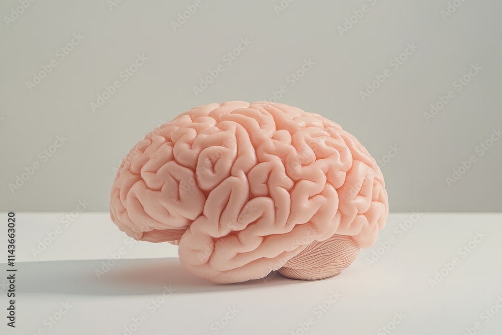 Aufkleber a realistic depiction of a brain highlighting its intricate folds and structure against a simple bac