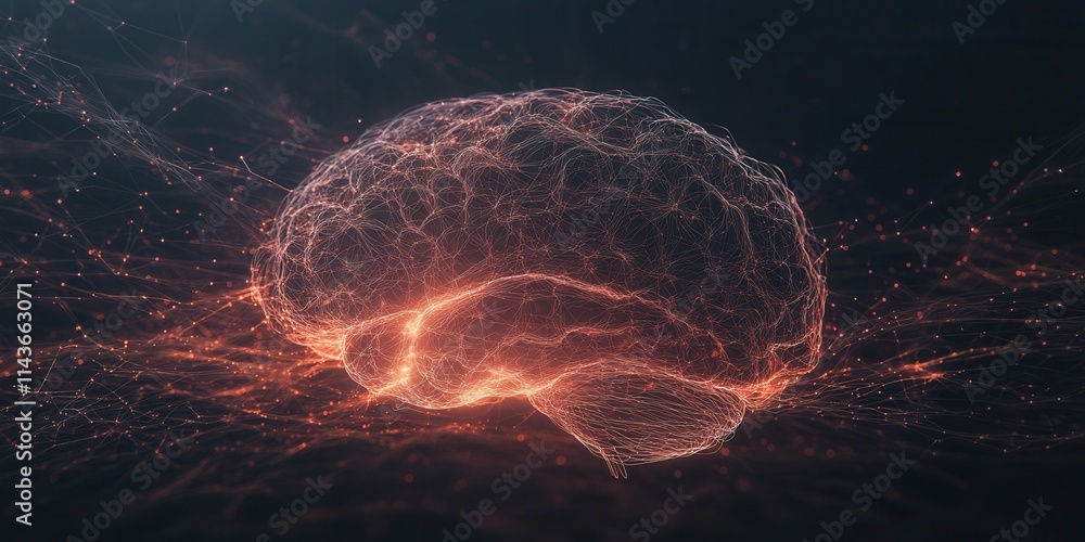 Poster a glowing brain illustration with vibrant energy connections, representing neural activity or cognit
