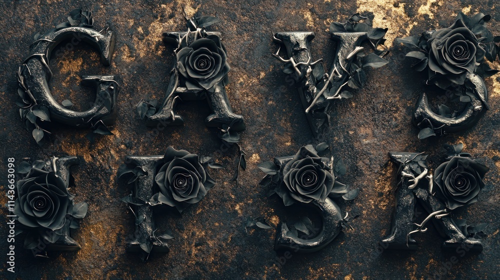 Poster a textured background features letters entwined with dark roses, creating a moody aesthetic.