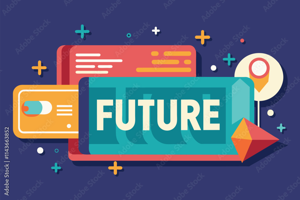 Poster a colorful representation of the future showcases bold text and dynamic shapes in an engaging design