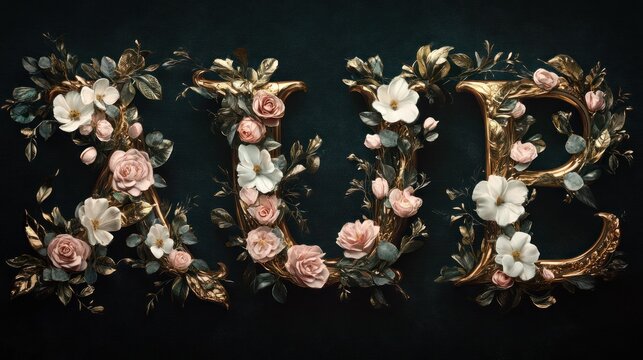 Decorative floral arrangement spelling "AUB" with elegant gold accents.