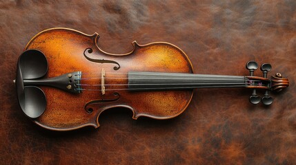 Violin with dark finish on leather.