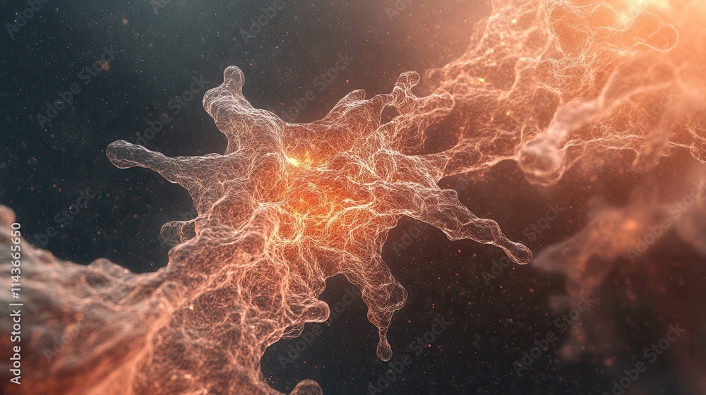 Poster an intricate, abstract representation of a neuron, showcasing vibrant colors and intricate details a