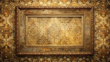 Antique Ornate Frame on Distressed Gold Wallpaper Background