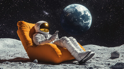 astronaut relaxing on the surface of the moon, AI generated