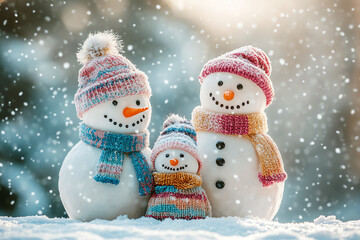 Fototapeta premium snowman family, AI generated
