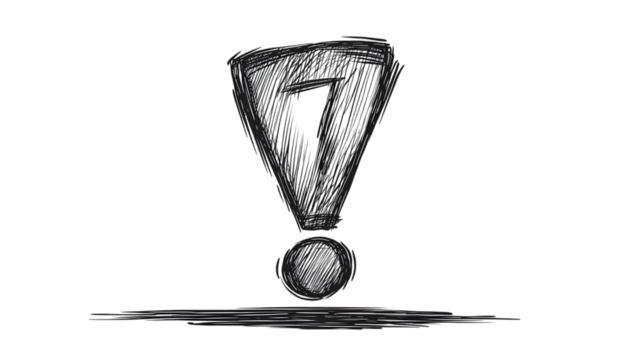 Hand-drawn exclamation mark symbol, rough sketch style, isolated on transparent