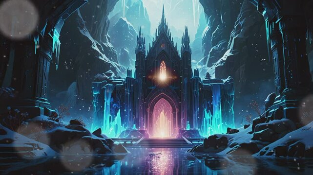 Magic palace in the cave, 4K seamless looping virtual video animation background
