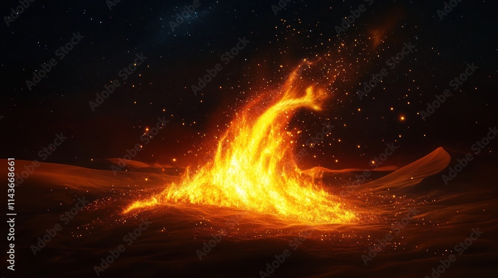 Poster a vibrant flame rises from sandy terrain, creating a mesmerizing visual effect.
