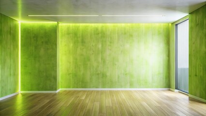 Modern Empty Room with Light Green Walls and Wooden Floor