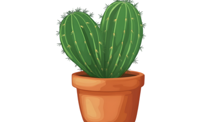 Illustration of a cactus in a pot, cartoonish style, isolated on transparent