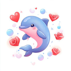 Obraz premium Cute dolphin surrounded by hearts and bubbles, perfect for cheerful design