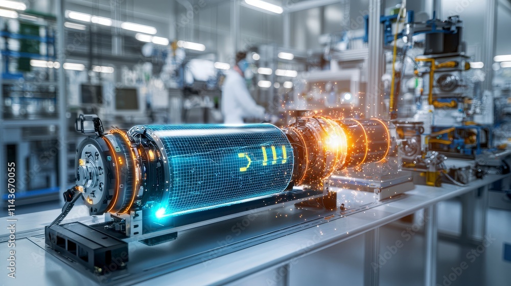 Aufkleber testing a futuristic ev battery in a clean lab environment innovations in renewable energy technolog