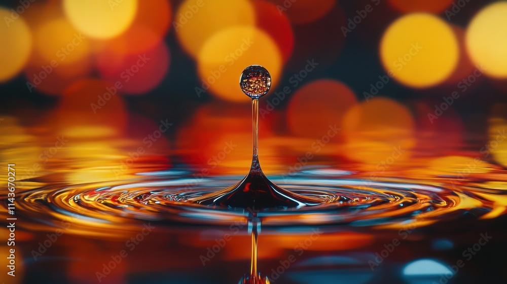 Aufkleber a close-up of a water droplet creating ripples on a surface, with colorful bokeh in the background.