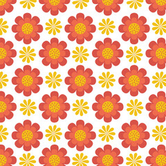 Seamless floral vector pattern with orange and yellow flowers on white background for fashion, clothing, textile, stationary, packaging and other print.