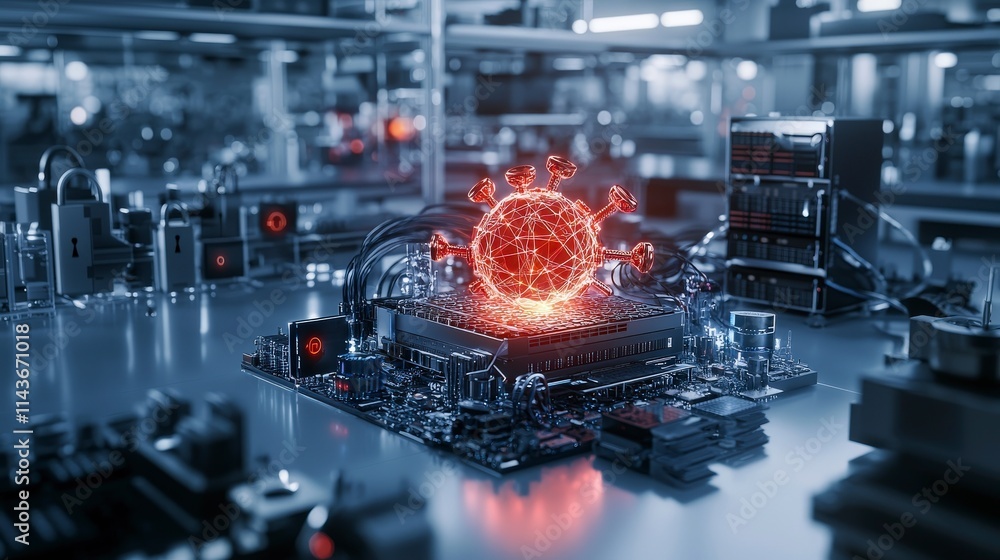Aufkleber Quantum computer innovation tech lab digital illustration futuristic environment close-up view cybersecurity concept