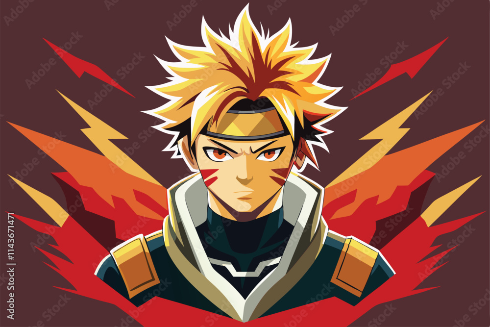 Poster a lively otaku art piece features a unique character with dynamic hair and a strong expression in an