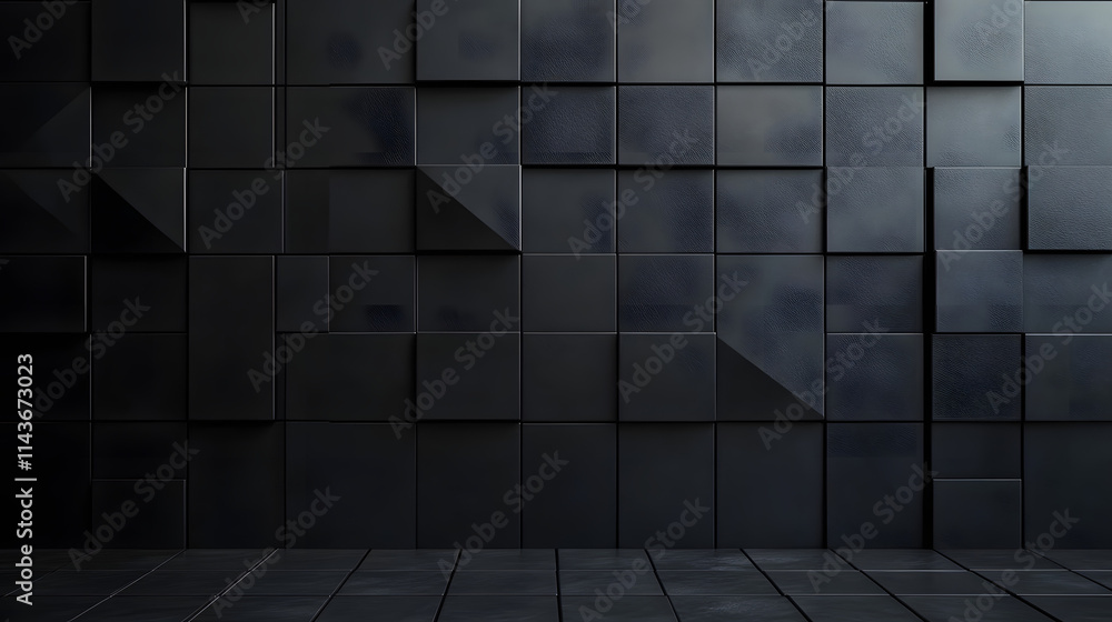 Poster polished tiles arranged to create a 3d wall. triangular, futuristic background formed from black blo