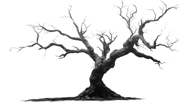 Old dead spooky tree isolated on transparent or white
