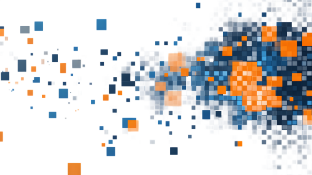 Orange and blue pixel square art, digital abstract design, isolated on transparent - Powered by Adobe