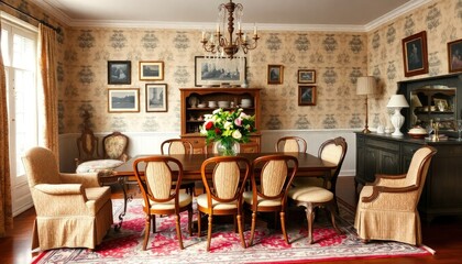 Vintage Style - Dining Room Interior Design with Vintage Concept - Hotel Dining Room Interior - Apartment Dining Room Concept - Interior Design