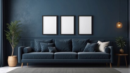 Elegant Blue Living Room Interior Design with Modern Sofa