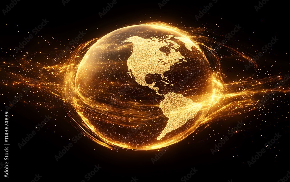 Poster global network concept, vector world globe with connected lines representing worldwide communication
