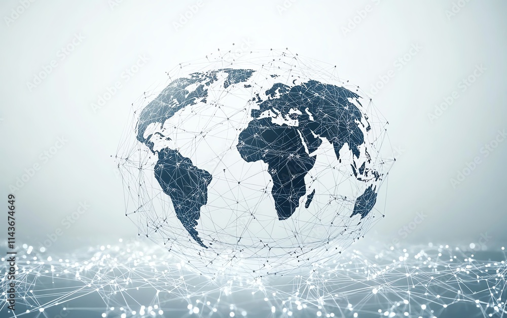 Aufkleber global network concept, vector world globe with connected lines representing worldwide communication