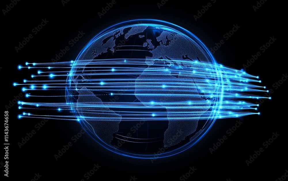 Poster global network concept, vector world globe with connected lines representing worldwide communication