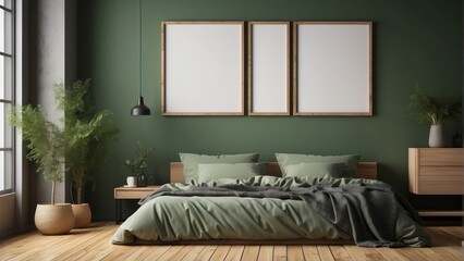 Modern Green Bedroom Interior Design With Plants