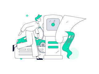 Vector Internet operation hand-drawn illustration of people getting discounts for refueling their cars
