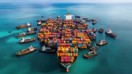 Aerial View of a Massive Container Ship Navigating Global Trade