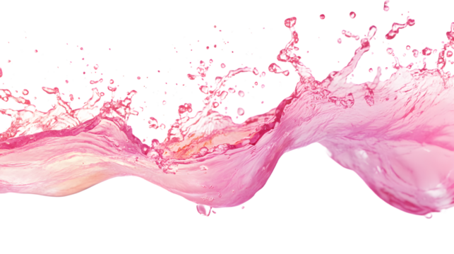 Pink water splash in mid-air, isolated on white