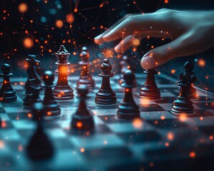 Digital chess game with glowing pieces