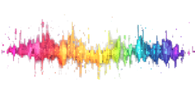 Rainbow-colored digital pixel art with a modern design, isolated on transparent