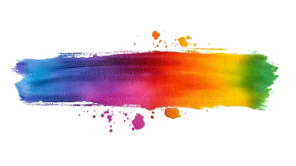 Rainbow-colored gradient watercolor paint brush stroke isolated on transparent or white