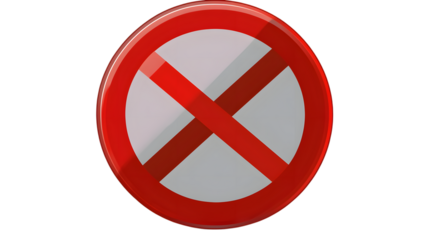 Red no entry warning sign isolated on transparent or white