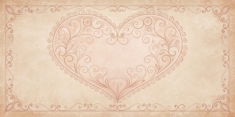 Elegant Ornate Heart Design on Antique Paper Background for Romantic Invitation